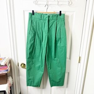 COS Pleated Barrel High Rise Tapered Trouser Pants Emerald Green Womens Size 8